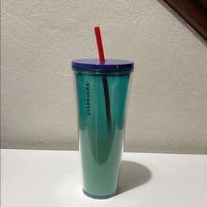 Starbucks Aqua Tumbler with Red Straw